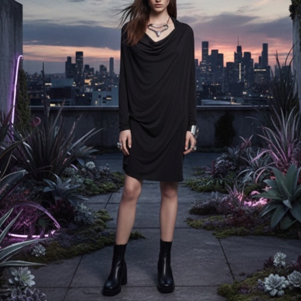 LAST CHANCE - AllSaints "Amei" Versatile Black Draped Dress
